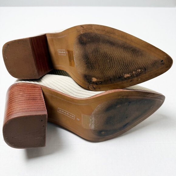 Steven New York Rib Knit Neta Stacked Heel Sock Cream Booties Size 8 - Picture 9 of 9